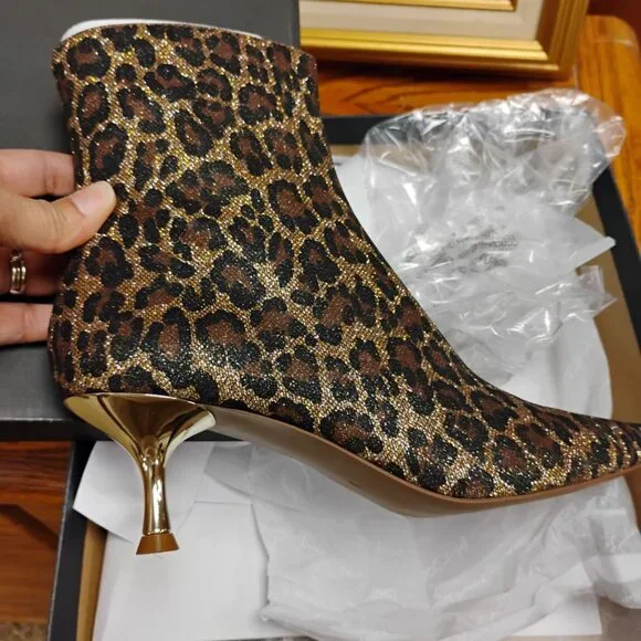 Betsey Johnson Leopard Ankle Booties | 9 | Gold Metallic | Brand New - Picture 1 of 5